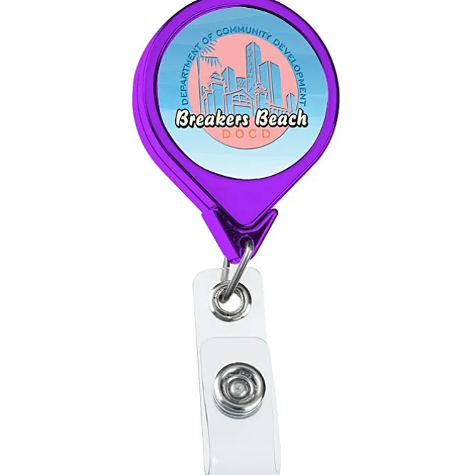 Retractable Badge Holder - Round - Chrome Finish - Label