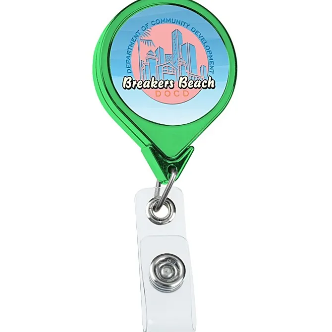 Retractable Badge Holder - Round - Chrome Finish - Label