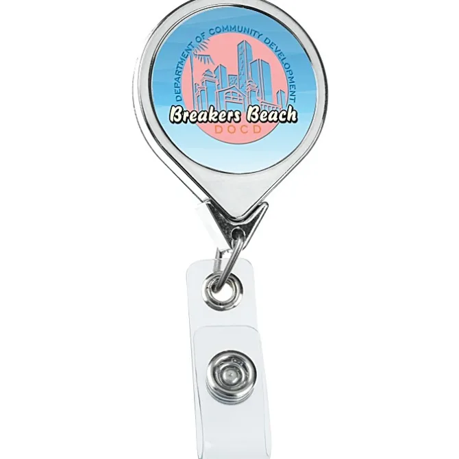 Retractable Badge Holder - Round - Chrome Finish - Label