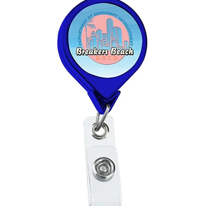Retractable Badge Holder - Round - Chrome Finish - Label