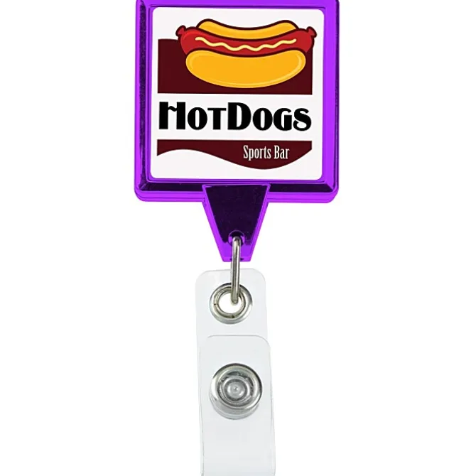 Retractable Badge Holder - Square - Chrome Finish - Label