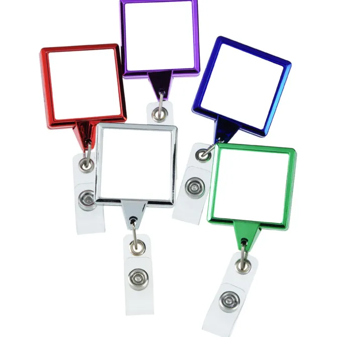 Retractable Badge Holder - Square - Chrome Finish - Label