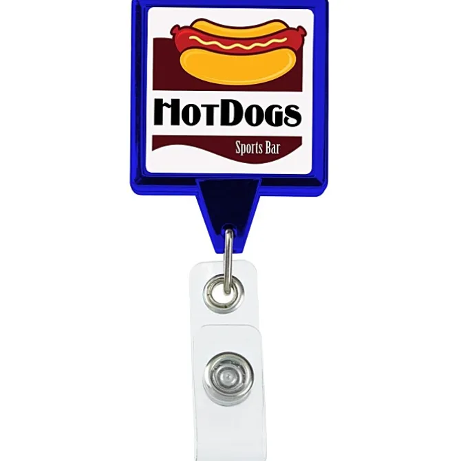 Retractable Badge Holder - Square - Chrome Finish - Label