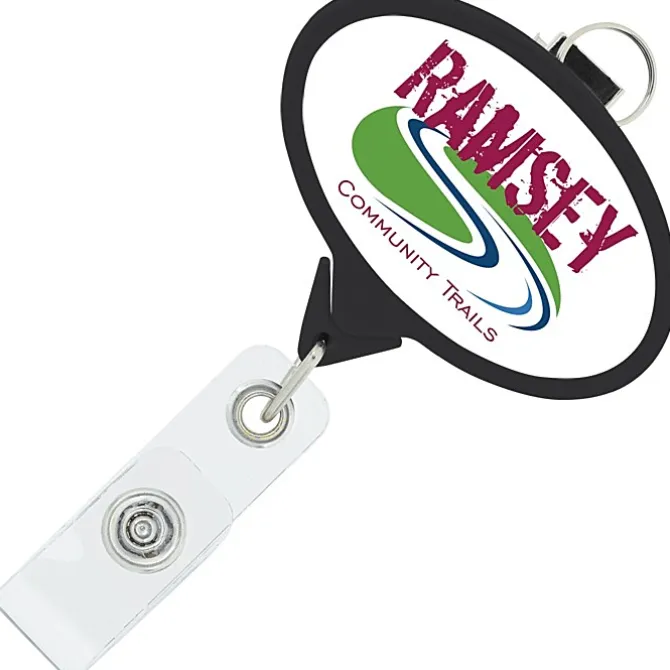 Retractable Badge Holder with Lanyard Attachment - Oval - Label
