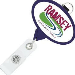 Retractable Badge Holder with Lanyard Attachment - Oval - Label