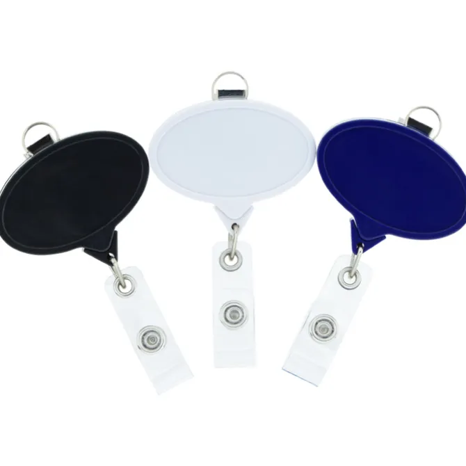 Retractable Badge Holder with Lanyard Attachment - Oval - Label