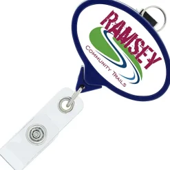 Retractable Badge Holder with Lanyard Attachment - Oval - Label