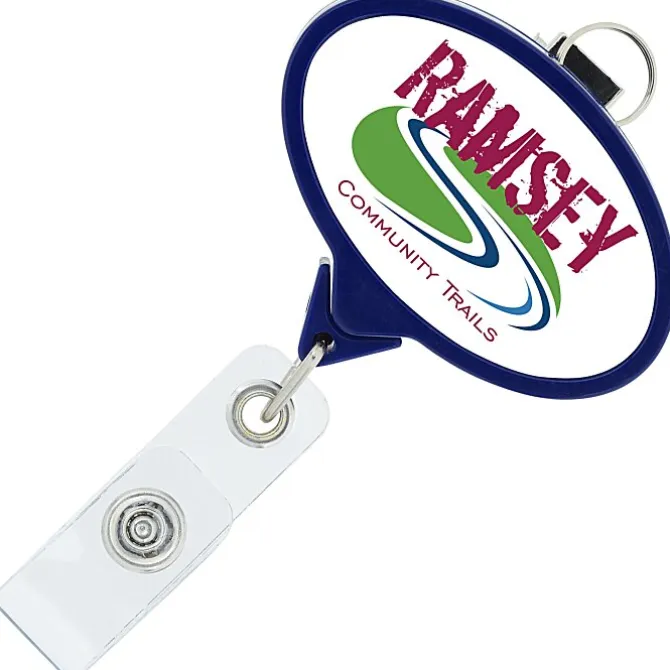 Retractable Badge Holder with Lanyard Attachment - Oval - Label