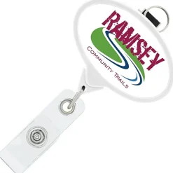 Retractable Badge Holder with Lanyard Attachment - Oval - Label