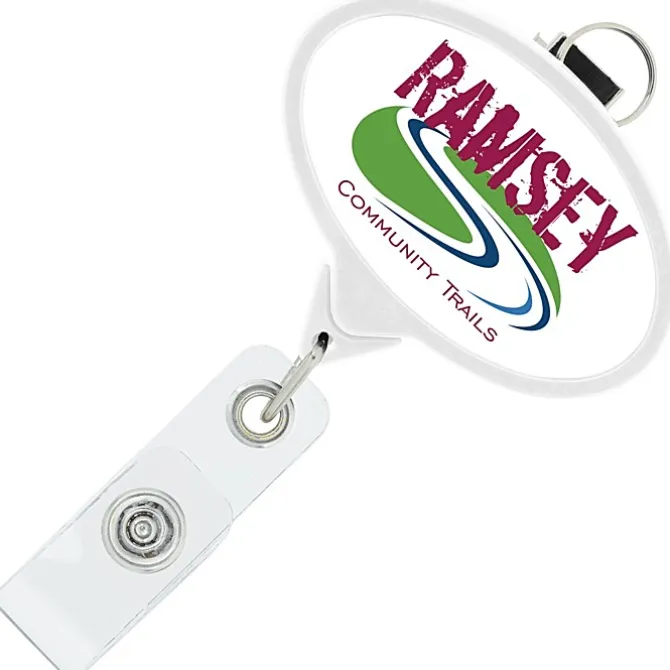 Retractable Badge Holder with Lanyard Attachment - Oval - Label