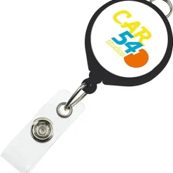 Retractable Badge Holder with Lanyard Attachment - Round - Opaque - Label