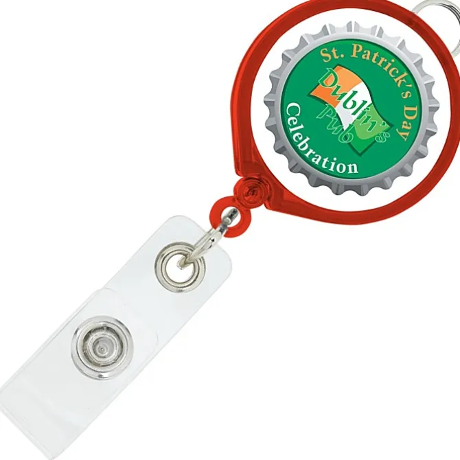 Retractable Badge Holder with Lanyard Attachment - Round - Translucent - Label
