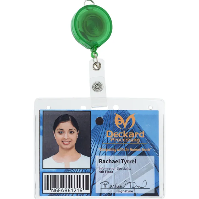 Retractable Badge Holder with Lanyard Attachment - Round - Translucent - Label