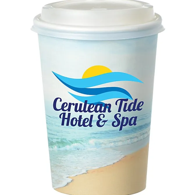 Seaside Full Color Insulated Paper Cup with Lid - 16 oz.