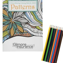Stress Relieving Adult Coloring Book & Pencils - Patterns