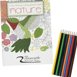 Stress Relieving Adult Coloring Book & Pencils - Nature