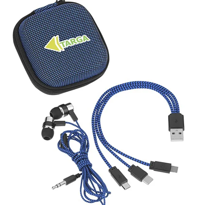 Textured 3-in-1 Charging Cable Set with Earbuds