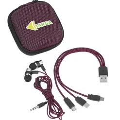 Textured 3-in-1 Charging Cable Set with Earbuds