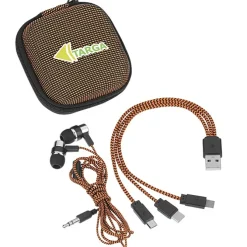 Textured 3-in-1 Charging Cable Set with Earbuds