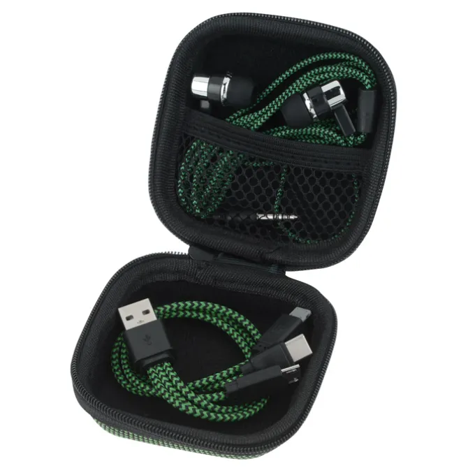 Textured 3-in-1 Charging Cable Set with Earbuds