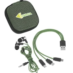 Textured 3-in-1 Charging Cable Set with Earbuds