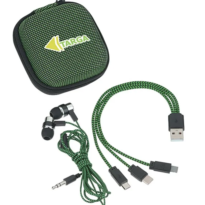 Textured 3-in-1 Charging Cable Set with Earbuds